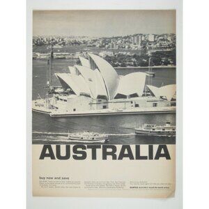 Australia Sydney Opera House Qantas Airlines Vintage Ad 1960s Travel Print